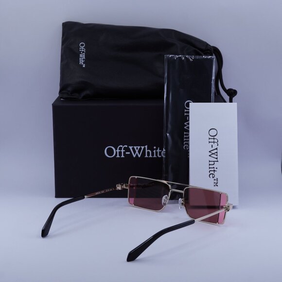 Off-White OERI14A CORTEZ 7628 Sunglasses Gold Rectangle Frame, Burgundy Lenses - Picture 11 of 11